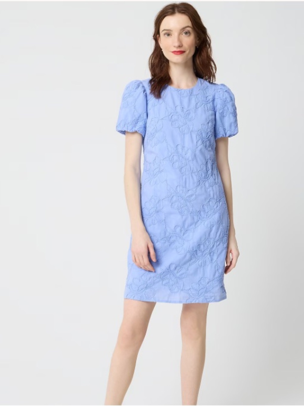 J crew dusty periwinkle embroidered puff-sleeve mini dress